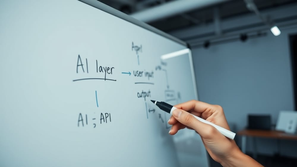 A founder mapping out an AI-first MVP product build on a whiteboard