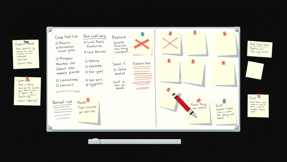 A cluttered product roadmap being stripped down to a single core feature