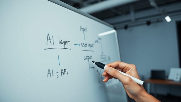 A founder mapping out an AI-first MVP product build on a whiteboard