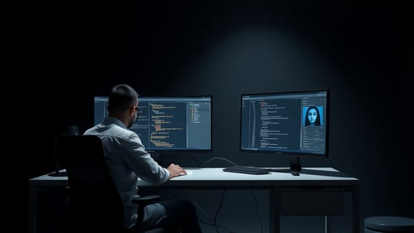 A single developer working efficiently with AI tools, representing lean startup team building