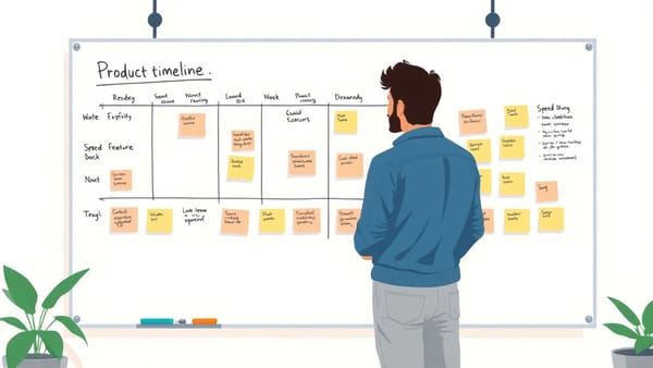 A founder looking at a fast-moving product timeline on a whiteboard
